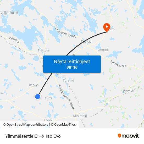 Ylimmäisentie E to Iso Evo map