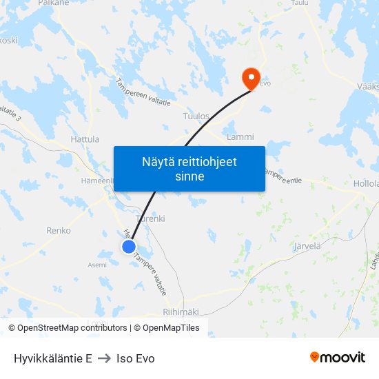 Hyvikkäläntie E to Iso Evo map