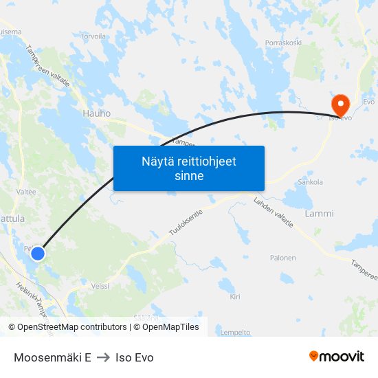 Moosenmäki E to Iso Evo map