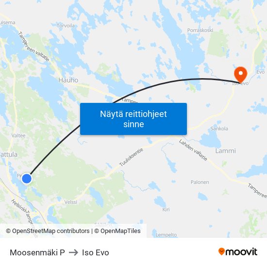 Moosenmäki P to Iso Evo map