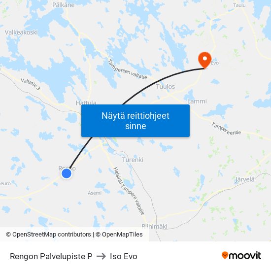 Rengon Palvelupiste P to Iso Evo map