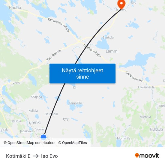 Kotimäki E to Iso Evo map