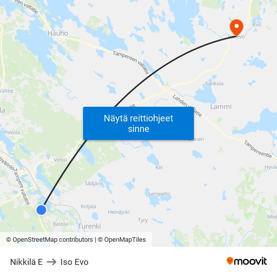 Nikkilä E to Iso Evo map