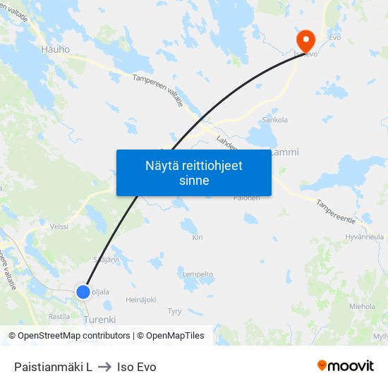 Paistianmäki L to Iso Evo map