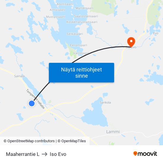 Maaherrantie L to Iso Evo map