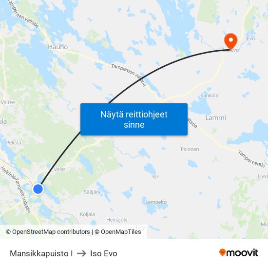 Mansikkapuisto I to Iso Evo map