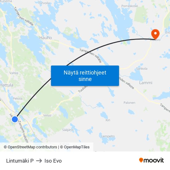 Lintumäki P to Iso Evo map