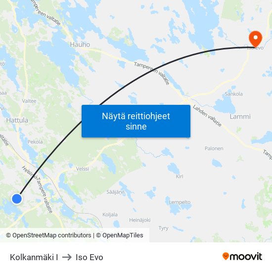 Kolkanmäki I to Iso Evo map