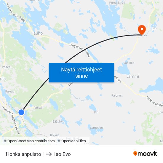 Honkalanpuisto I to Iso Evo map