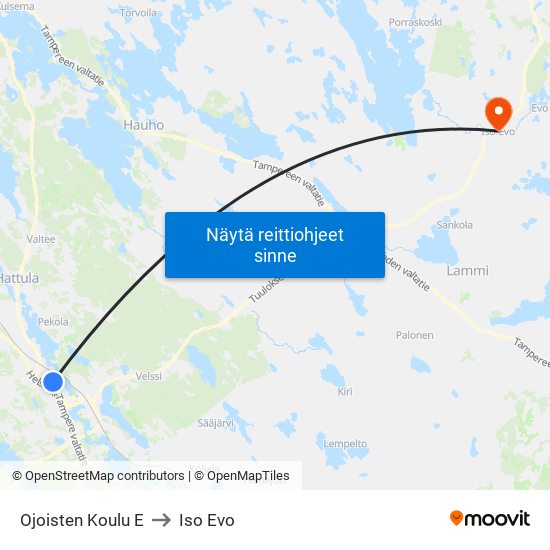 Ojoisten Koulu E to Iso Evo map