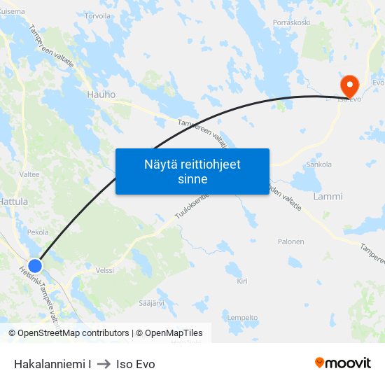 Hakalanniemi I to Iso Evo map