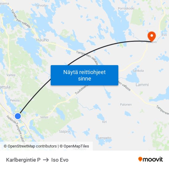 Karlbergintie P to Iso Evo map