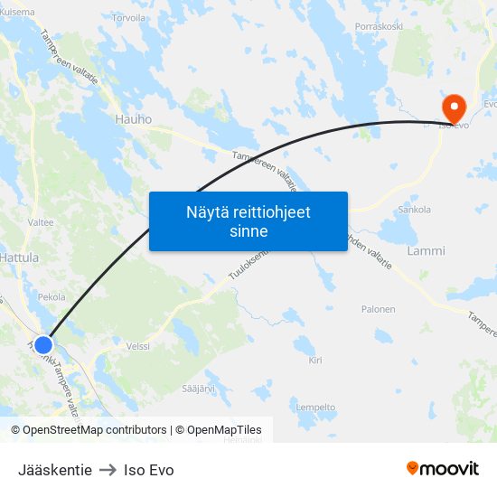 Jääskentie to Iso Evo map