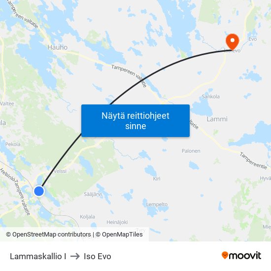 Lammaskallio I to Iso Evo map