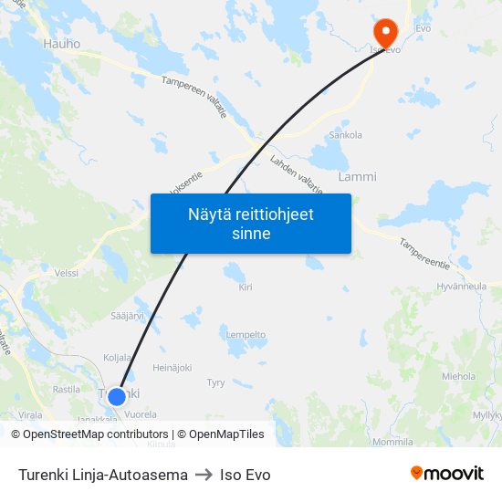 Turenki Linja-Autoasema to Iso Evo map