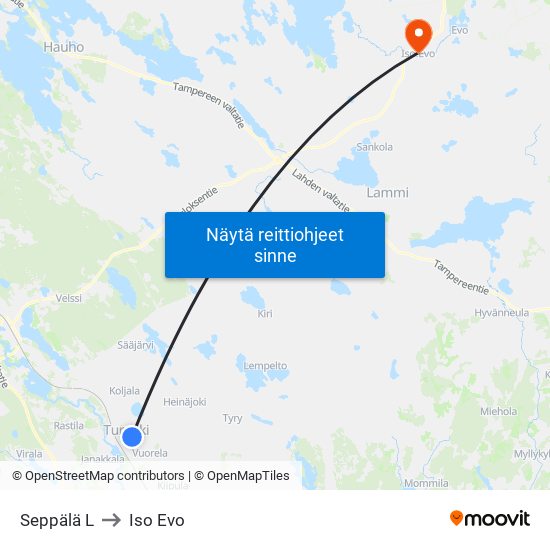 Seppälä L to Iso Evo map