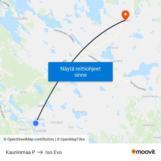 Kauriinmaa P to Iso Evo map