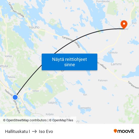 Hallituskatu I to Iso Evo map