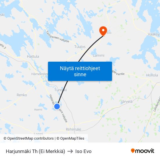 Harjunmäki Th (Ei Merkkiä) to Iso Evo map