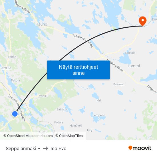 Seppälänmäki P to Iso Evo map