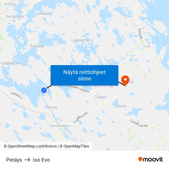 Petäys to Iso Evo map