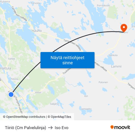 Tiiriö (Cm Palvelulinja) to Iso Evo map