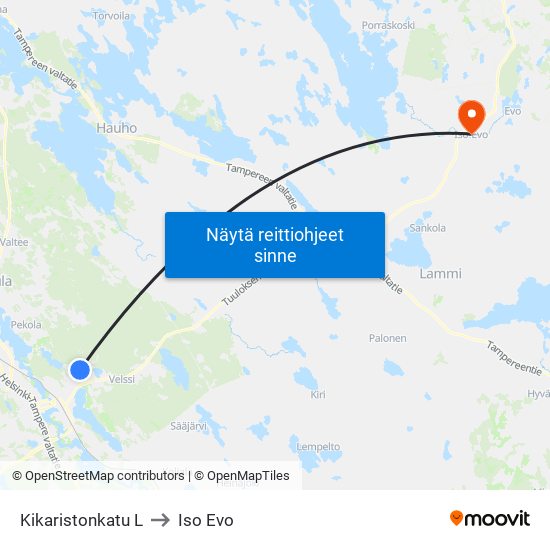 Kikaristonkatu L to Iso Evo map