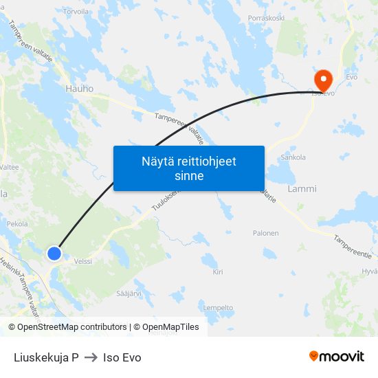 Liuskekuja P to Iso Evo map