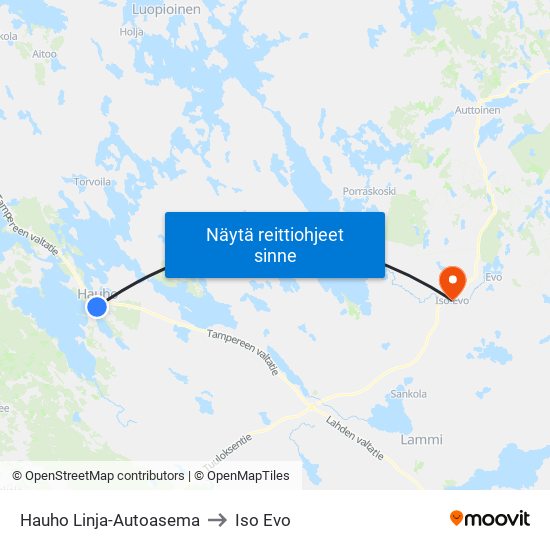 Hauho Linja-Autoasema to Iso Evo map