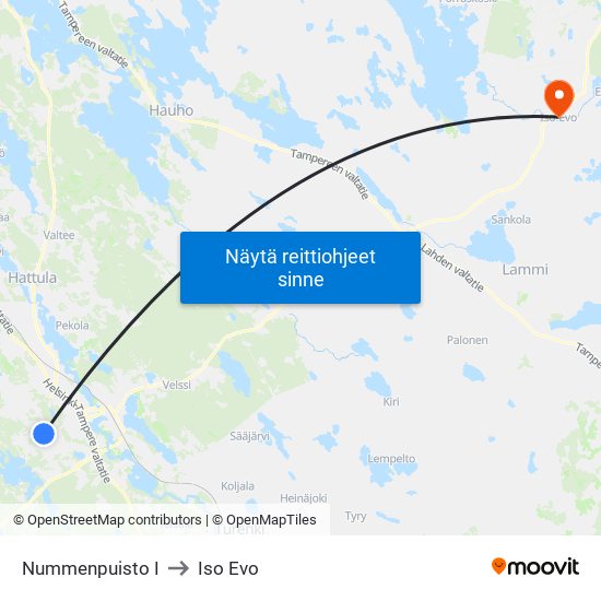 Nummenpuisto I to Iso Evo map