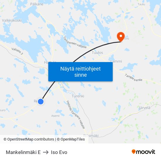 Mankelinmäki E to Iso Evo map