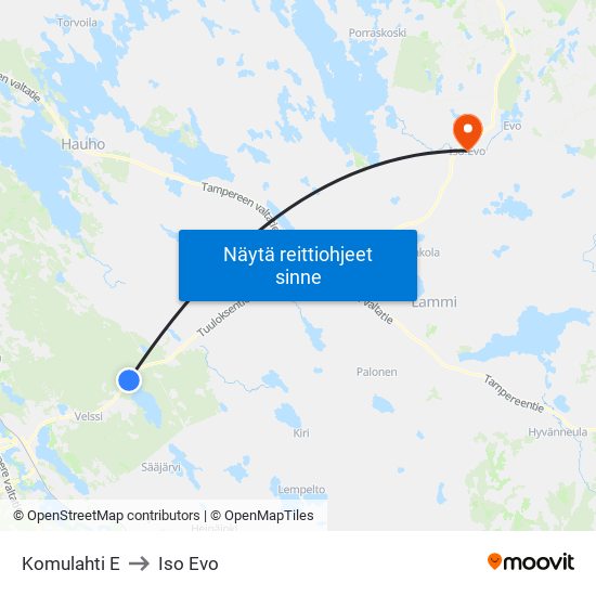 Komulahti E to Iso Evo map