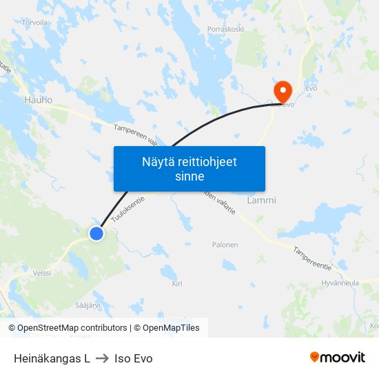 Heinäkangas L to Iso Evo map
