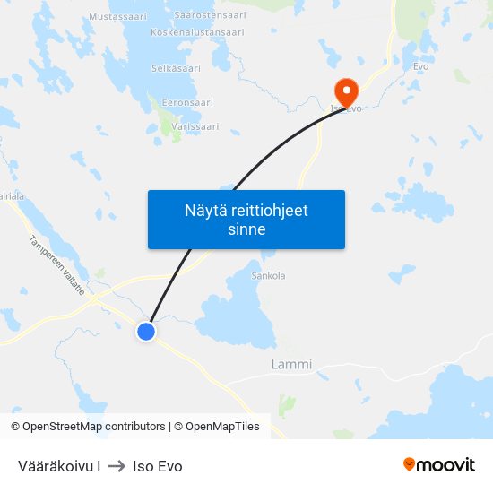 Vääräkoivu I to Iso Evo map