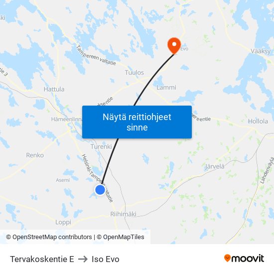 Tervakoskentie E to Iso Evo map