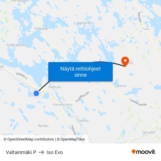 Valtainmäki P to Iso Evo map