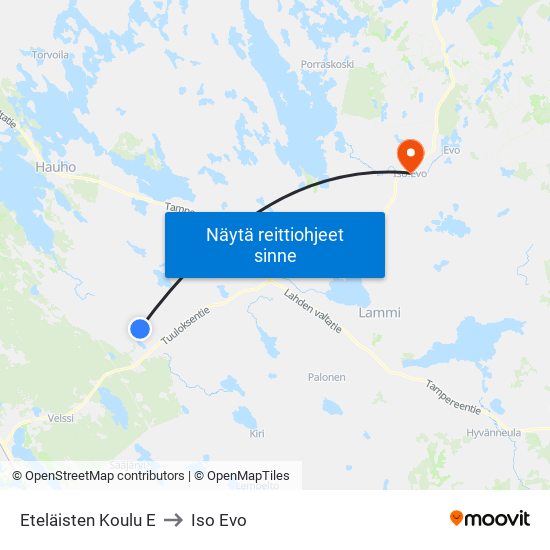 Eteläisten Koulu E to Iso Evo map