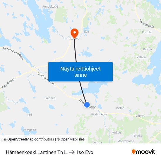 Hämeenkoski Läntinen Th L to Iso Evo map