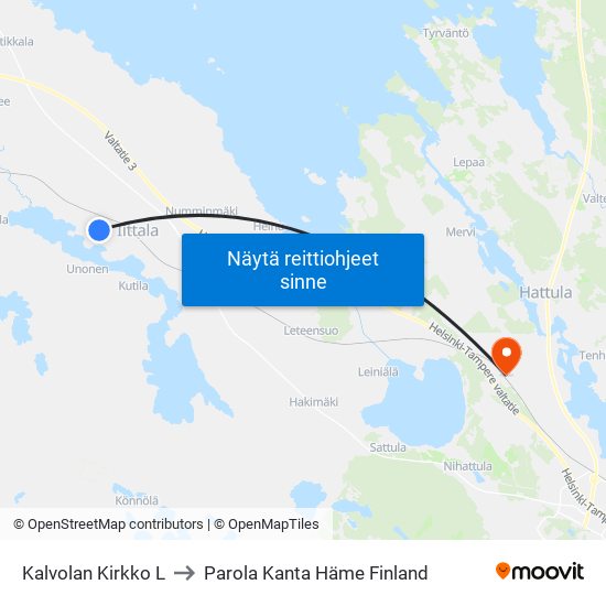 Kalvolan Kirkko L to Parola Kanta Häme Finland map