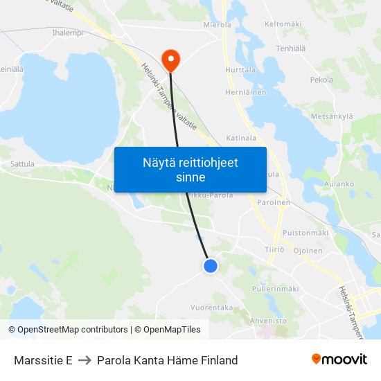 Marssitie E to Parola Kanta Häme Finland map