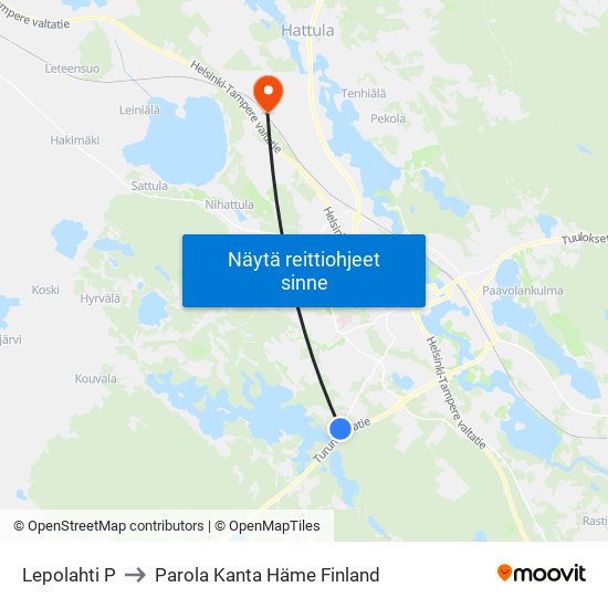 Lepolahti P to Parola Kanta Häme Finland map