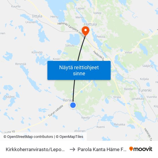 Kirkkoherranvirasto/Lepomäentie to Parola Kanta Häme Finland map