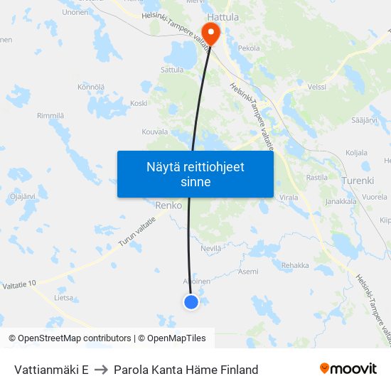 Vattianmäki E to Parola Kanta Häme Finland map