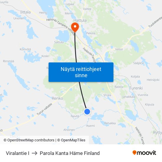 Viralantie I to Parola Kanta Häme Finland map