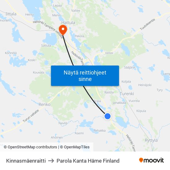 Kinnasmäenraitti to Parola Kanta Häme Finland map