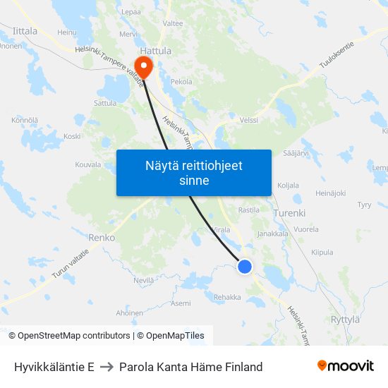 Hyvikkäläntie E to Parola Kanta Häme Finland map