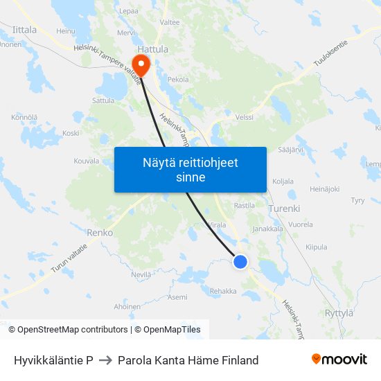 Hyvikkäläntie P to Parola Kanta Häme Finland map