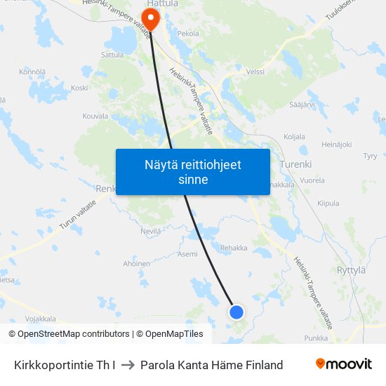 Kirkkoportintie Th I to Parola Kanta Häme Finland map