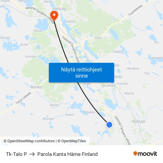 Tk-Talo P to Parola Kanta Häme Finland map
