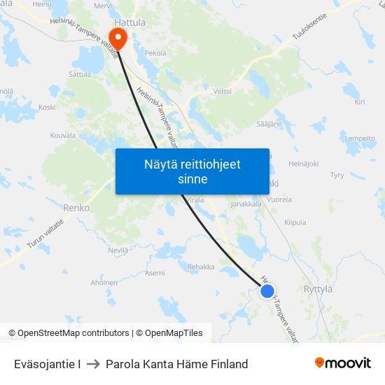 Eväsojantie I to Parola Kanta Häme Finland map